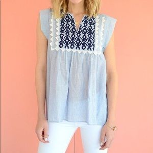 THML Embroidered Blue & White Stripe Tank